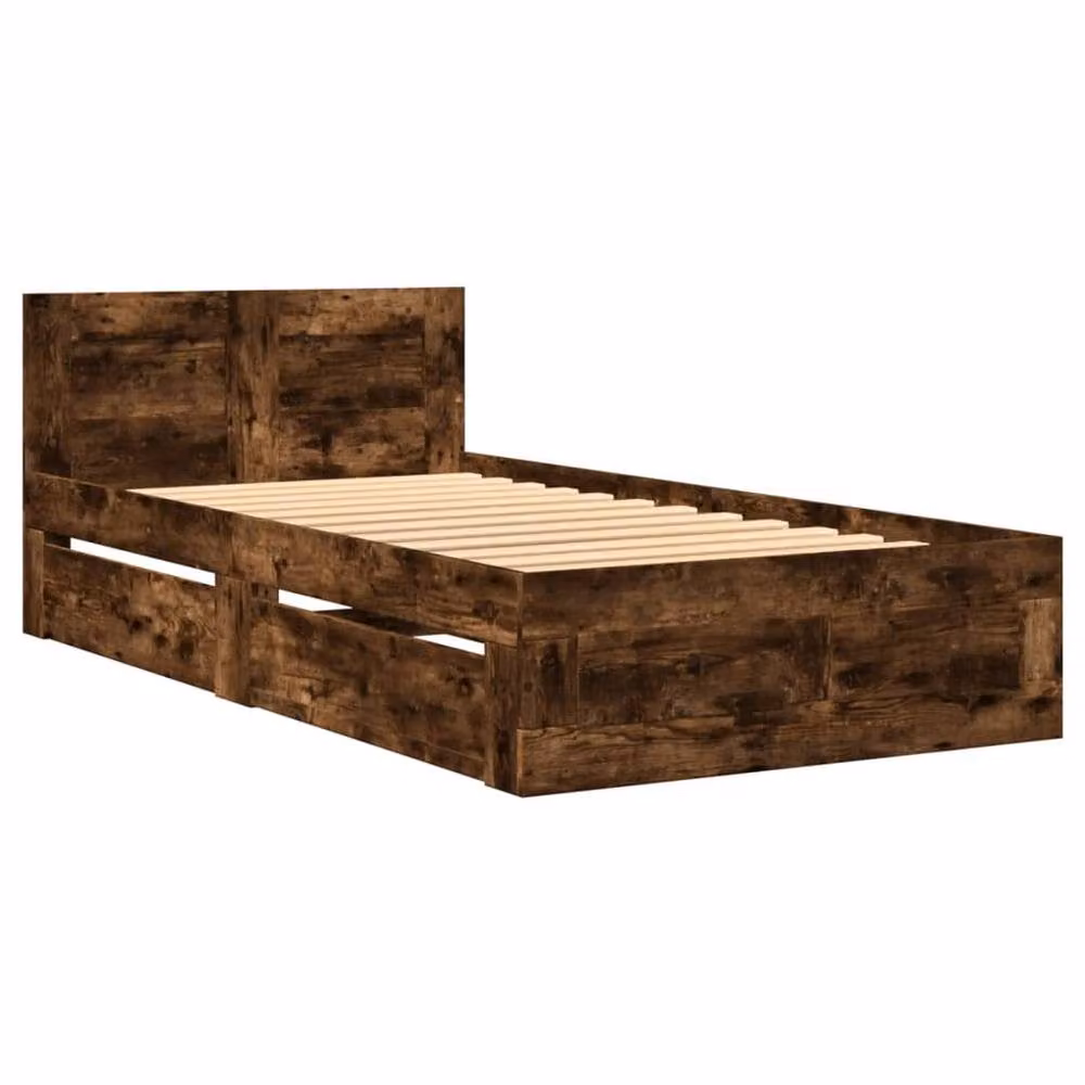 Berkfield Home Small Single Bed Frame with Headboard in Smoked Oak Brown, W/D/H: 75 x 190 x 69 cm – 3