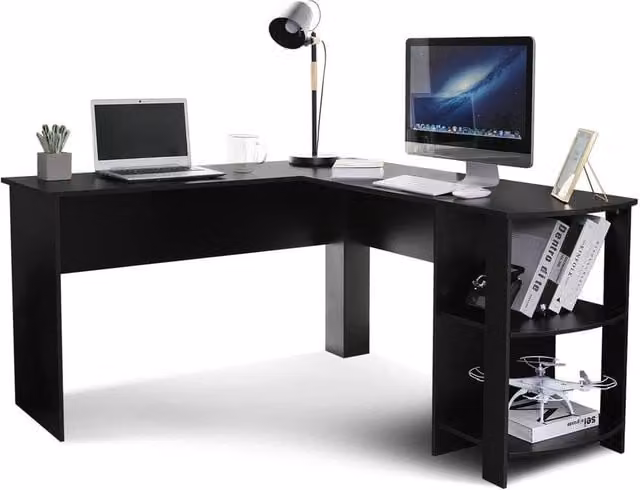 KORVIXA Black Mondeer L-shaped Corner Computer Desk