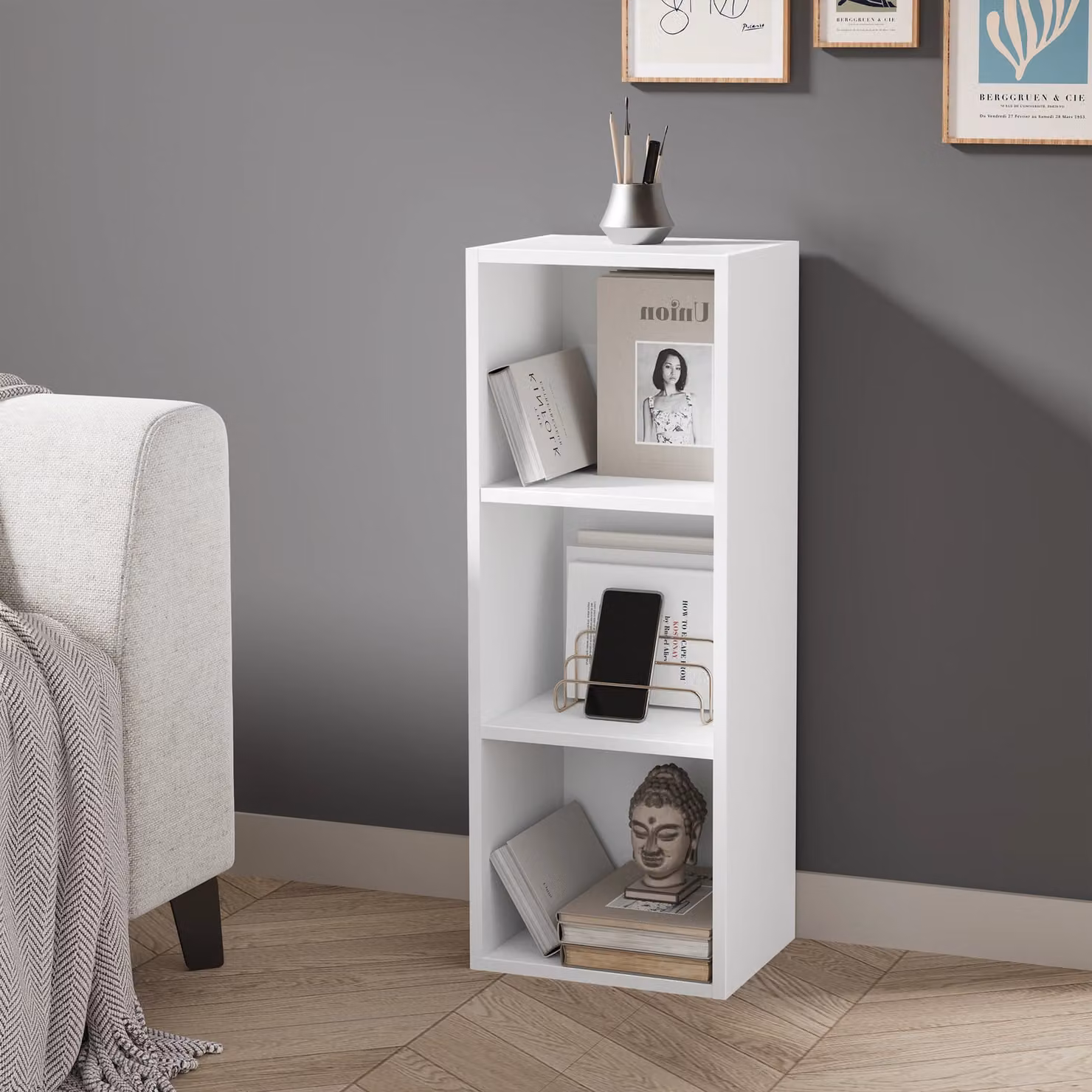 DHS White Cube Storage Unit with 3 Shelves and Back Panel