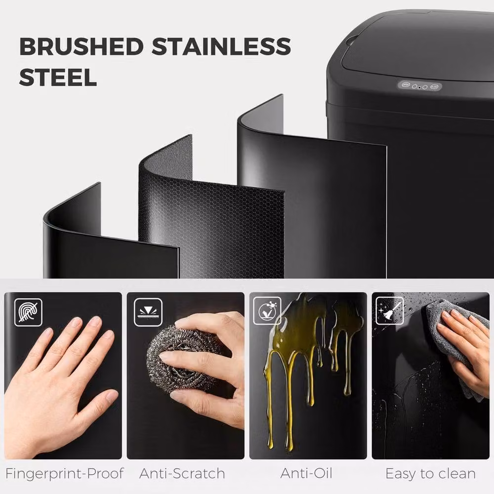 NESTLUNE Galvanised Steel Kitchen Bin with Automatic Close, Black, W: 100 cm, D: 60 cm – 4