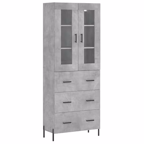 vidaXL Modern Highboard in Concrete Grey with Glass Doors and Internal Shelves, W/D/H: 69.5 x 34 x 180 cm