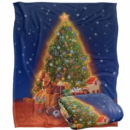 JQ Licensing Christmas Tree Gifts Silky Touch Super Soft Fleece Throw Blanket in White, W/D/H: 152 x 127 cm