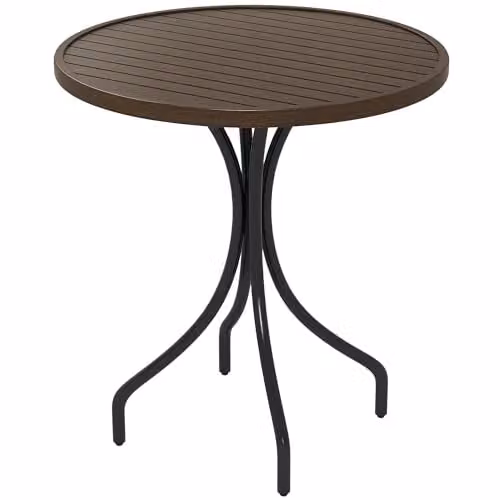 Outsunny Round Garden Side Table with Metal Frame, Brown