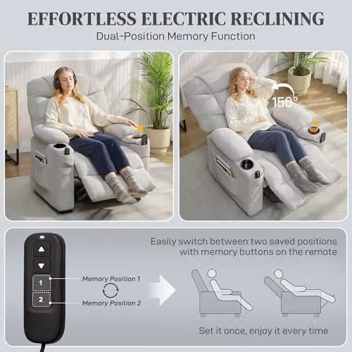 HOMCOM Grey Fabric Electric Massage Recliner Armchair with Heat, Vibration, USB Port and Memory Function – 3