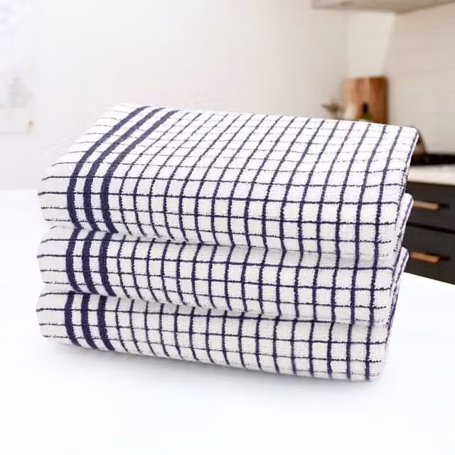 Kitchen Trends Set of 3 Highly Absorbent Striped Cotton Tea Towels in Purple