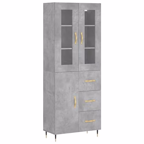 vidaXL Modern Highboard in Concrete Grey with Doors and Drawers, W/D/H: 69.5 x 34 x 180 cm