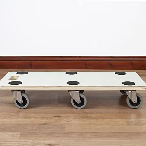 TekBox 6 Wheel Wood Transport Roller Dolly in Brown, W: 68 cm, D: 29 cm, H: 12 cm – 2