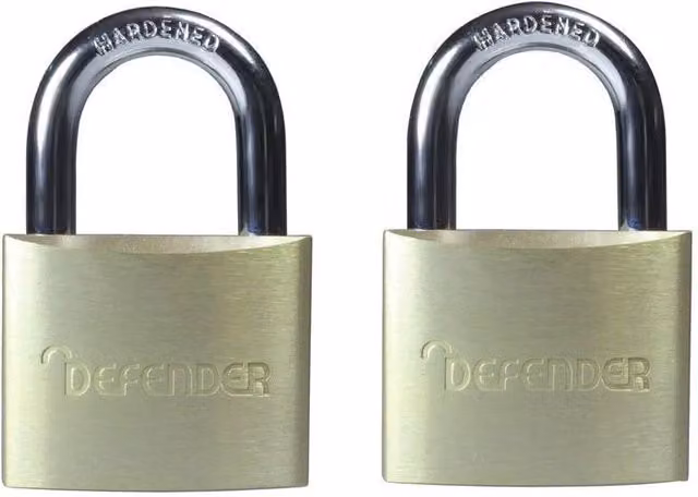Defender Gold Aluminium Keyed Alike Padlock Twin Pack 40mm – 2