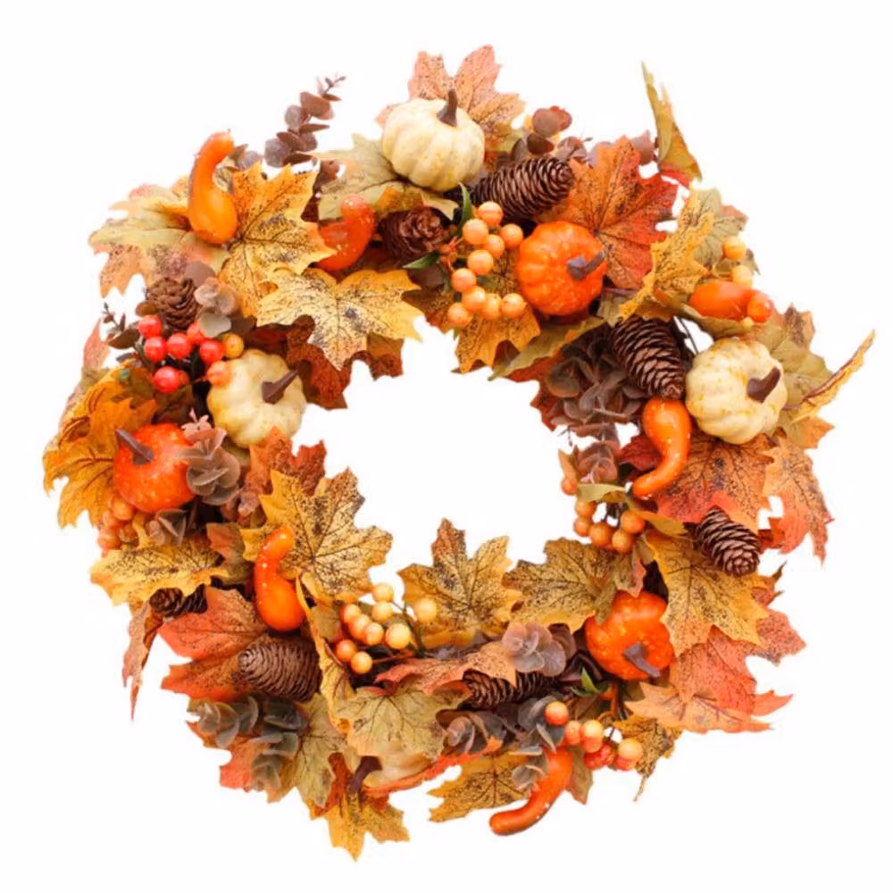 Garden Sanctuary Orange Artificial Floral Wreath for Autumn and Halloween Decor – 3