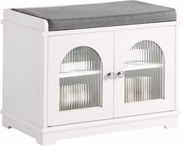 SoBuy Modern White Lacquered Shoe Bench with Fabric Seat