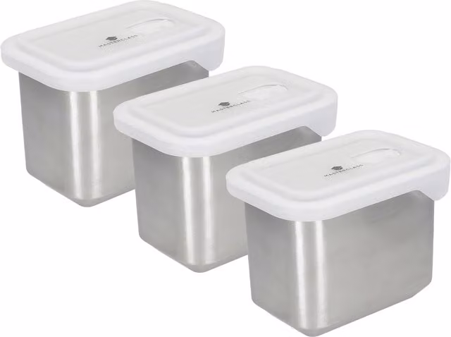 MasterClass Set of 3 Stainless Steel Food Containers with Snap Lids, 1 Litre, Silver and Grey