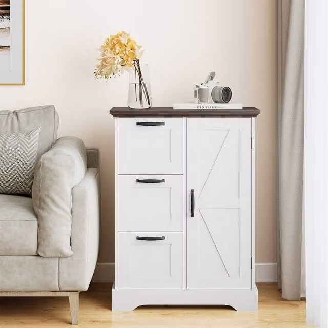COSTWAY Rustic Farmhouse Accent Cabinet in White