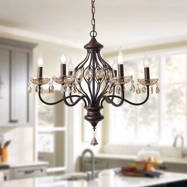 Garwarm 6-Light Classic Crystal Chandelier in Brown, Dimmable and Height Adjustable – 1