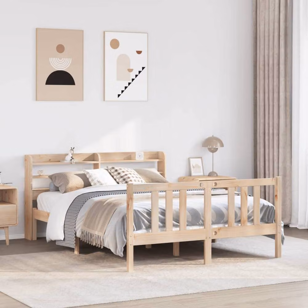 Berkfield Home Beautiful Bed Frame with Headboard in Beige, W/D/H: 140 x 190 x 82 cm – 1
