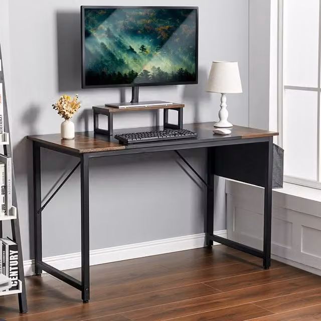 Livingandhome Modern Brown Woodgrain Computer Desk for Home Office, Width: 120 cm