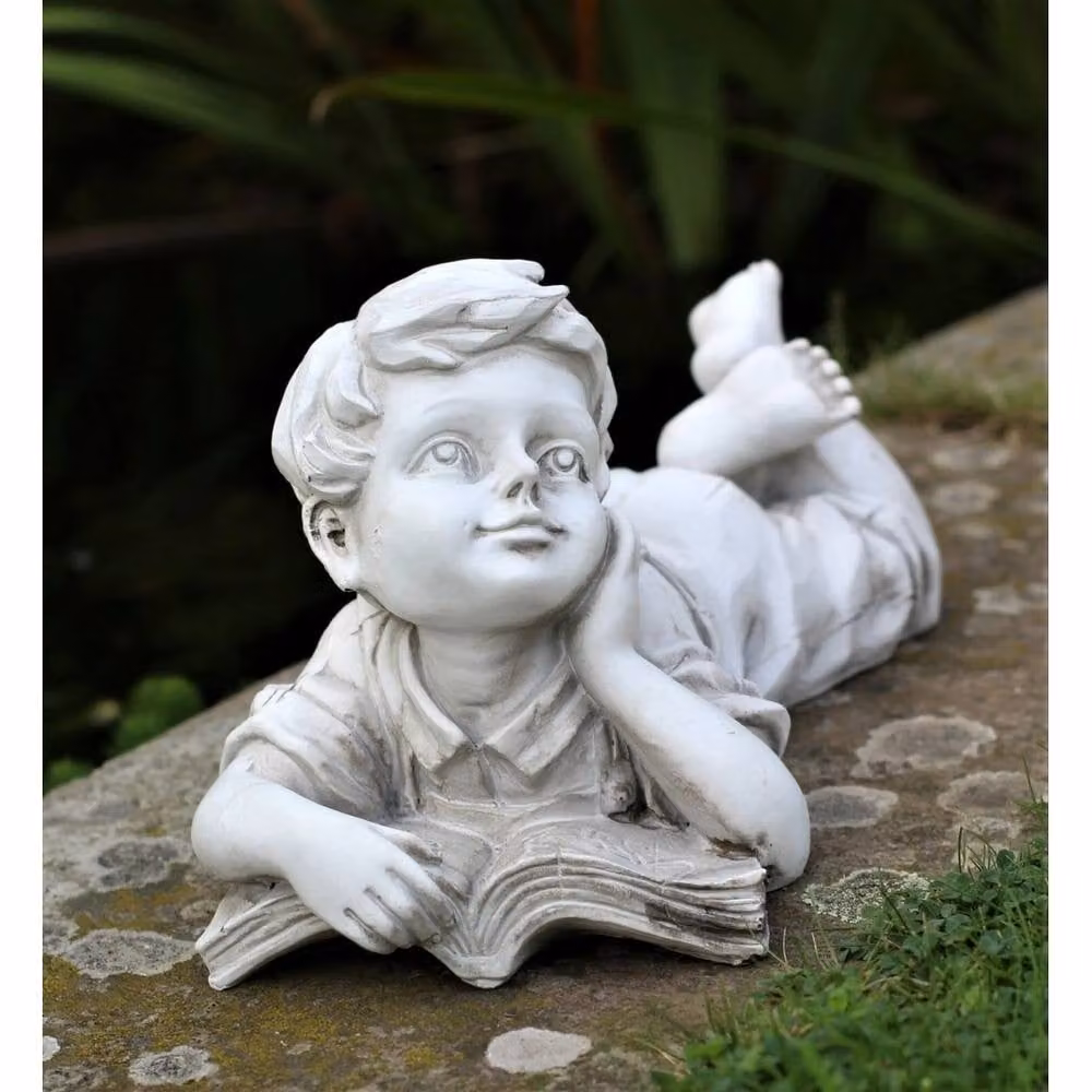 NESTLUNE Lying Boy Garden Ornament Statue in White, W/D/H: 100 x 15 x 15 cm – 4