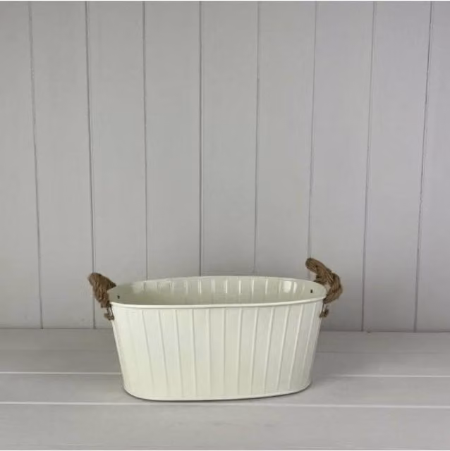 KDMD Cream Oval Tapered Trough Planter with Rope Handles and Drainage Holes