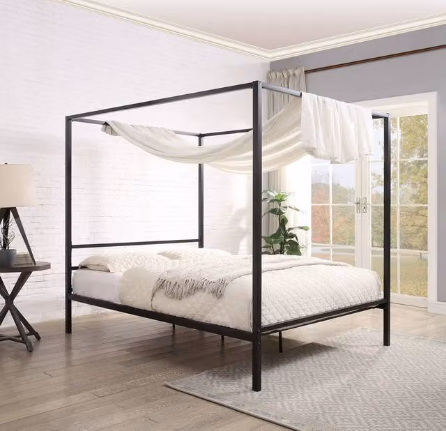 Crazy Price Beds Ltd Chalfont Four Poster Metal Bed in Black, Small Double (W/D: 120 x 200 cm)