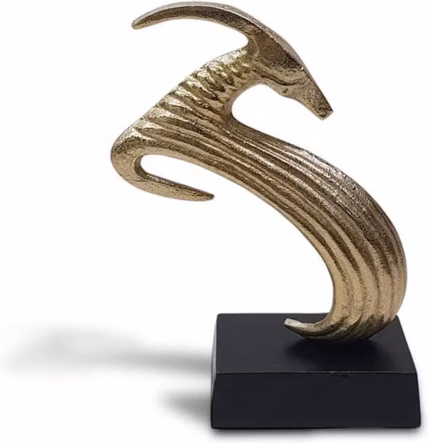 Elm Home And Garden Gold Bronze and Black Aluminium Antelope Sculpture, Modern Abstract Metal Tabletop Decorative Figure