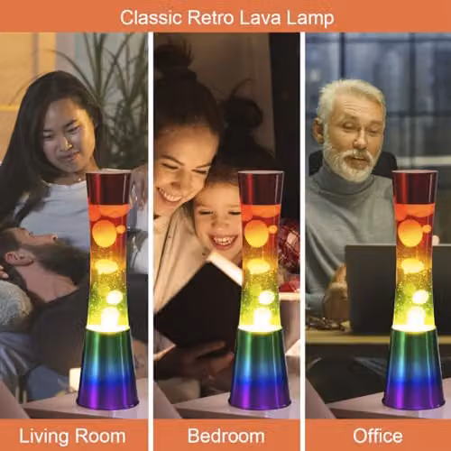 Global Gizmos Rainbow Lava Lamp with Multicolour Base and Retro Cylinder Design, Height: 40.64 cm – 3