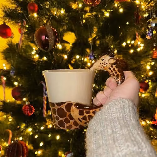 Handmade Ceramic Giraffe Design Mug in White and Multicolour by On Trade Winds – 7