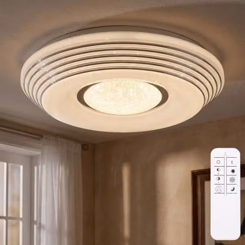 Globo Lighting Modern LED Ceiling Light with Remote Control and Dimming, White and Chrome, W/D/H: 39 x 39 x 7 cm – 2