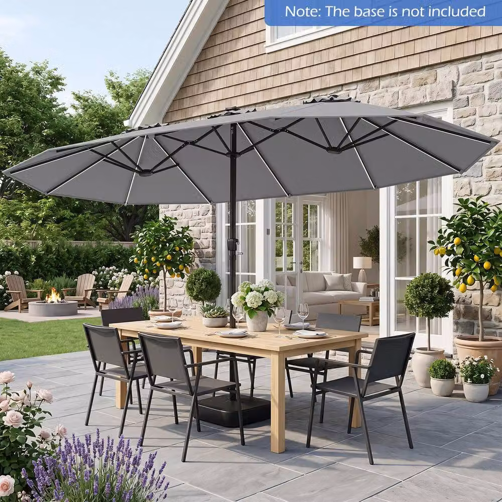 Costway 15ft Double-Sided Cantilever Outdoor Patio Umbrella with 144 Solar LED Lights in Grey – 2