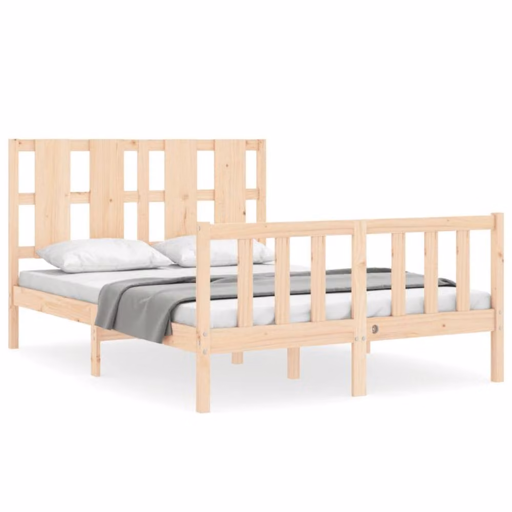 Berkfield Home Beautiful Double Bed Frame in Natural Solid Pine Wood, W/D/H: 140 x 200 cm – 2