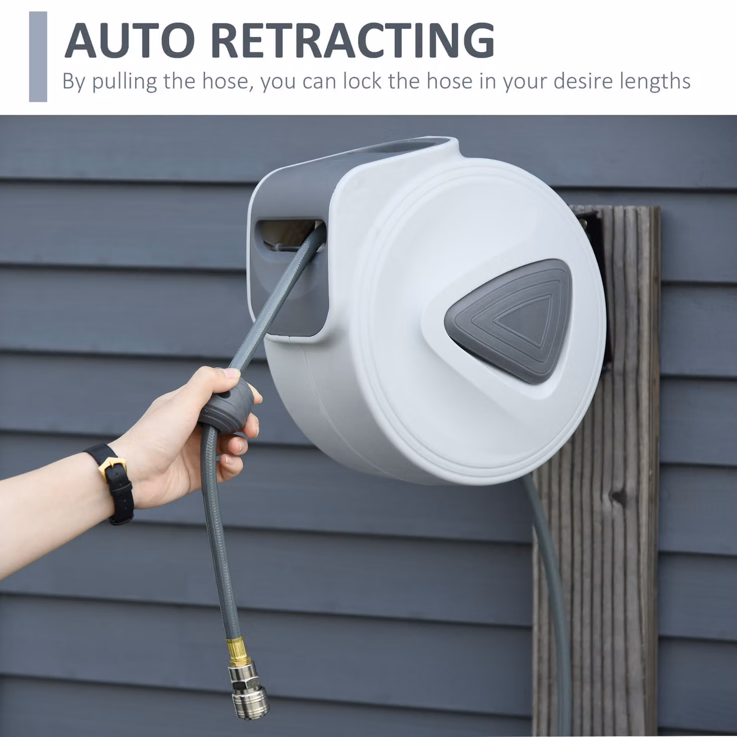 DURHAND Retractable Wall Mounted Air Hose Reel with 15m Hose and 140cm Extension, 3/8 inch Diameter and 1/4 inch BSP Connector – 3