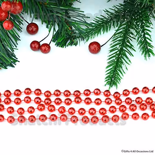 Shatchi Red Metallic Hanging Bead Garland for Christmas Tree Decoration – 3