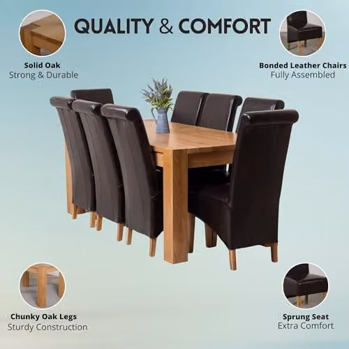 Thats Furniture Kuba Oak Dining Table and 8 Montana Brown Leather Chairs Set, W: 180 cm, D: 90 cm – 3
