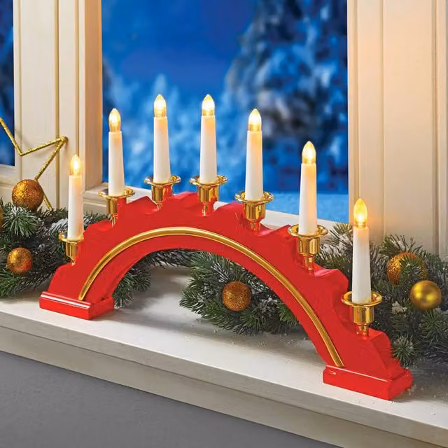 Coopers of Stortford Red and Gold Tabletop LED Candle Arch Christmas Decoration – 1