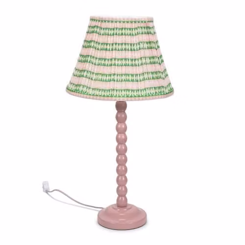 ValueLights Rose Pink Bobbin Stem Table Lamp with Pink Aztec Pleated Fabric Shade and Included Bulb – 1