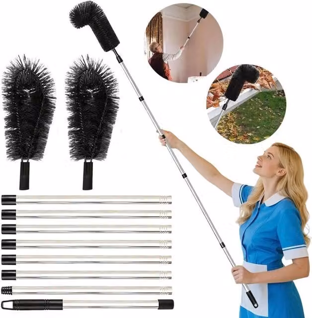 Kelvenix Gutter Cleaning Brush with Telescopic Steel Handle, Black
