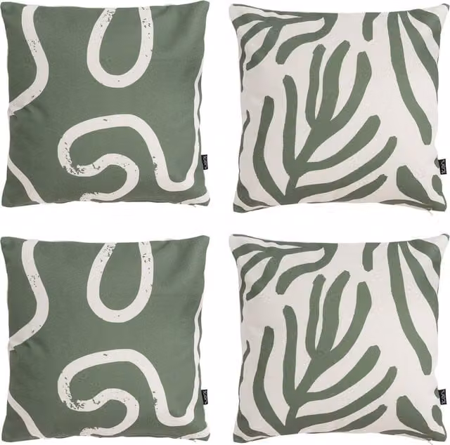 Icon Boho Down to Earth Print Outdoor Cushion Set of 4 in Neutral Beige, Yellow and Green