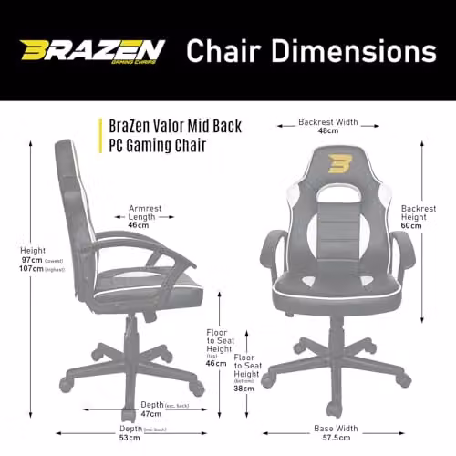 BraZen Valor Midback Ergonomic Gaming Chair in Green, Red or Black
