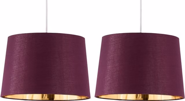 First Choice Lighting Zoey Set of 2 Burgundy and Gold Cylinder Pendant Lamp Shades, Diameter: 28.5 cm – 1