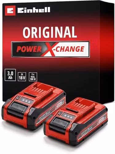 Einhell Power X-Change 18V 3.0Ah Plus Lithium-Ion Battery Twin Pack, 2nd Generation, Red and Black