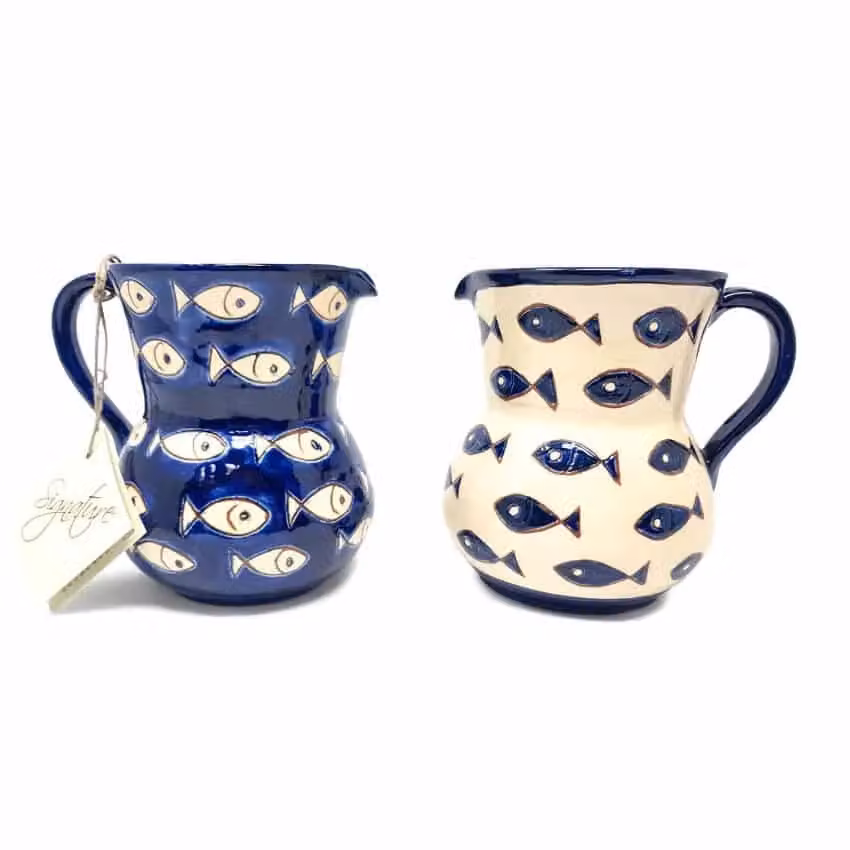 Verano Spanish Ceramics Signature Blue and White Fish Hand Painted Ceramic Small Pourer Jug, 0.5 l – 2