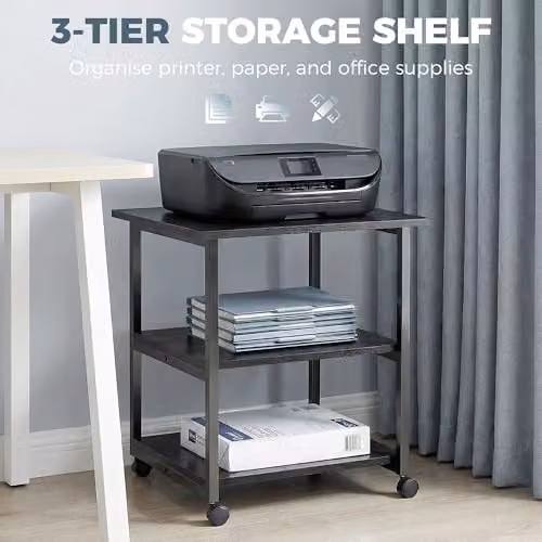 HOMCOM 3-Tier Mobile Printer Stand with Storage Shelf, Black, W/D/H: 50 x 50 x 52.5 cm – 3