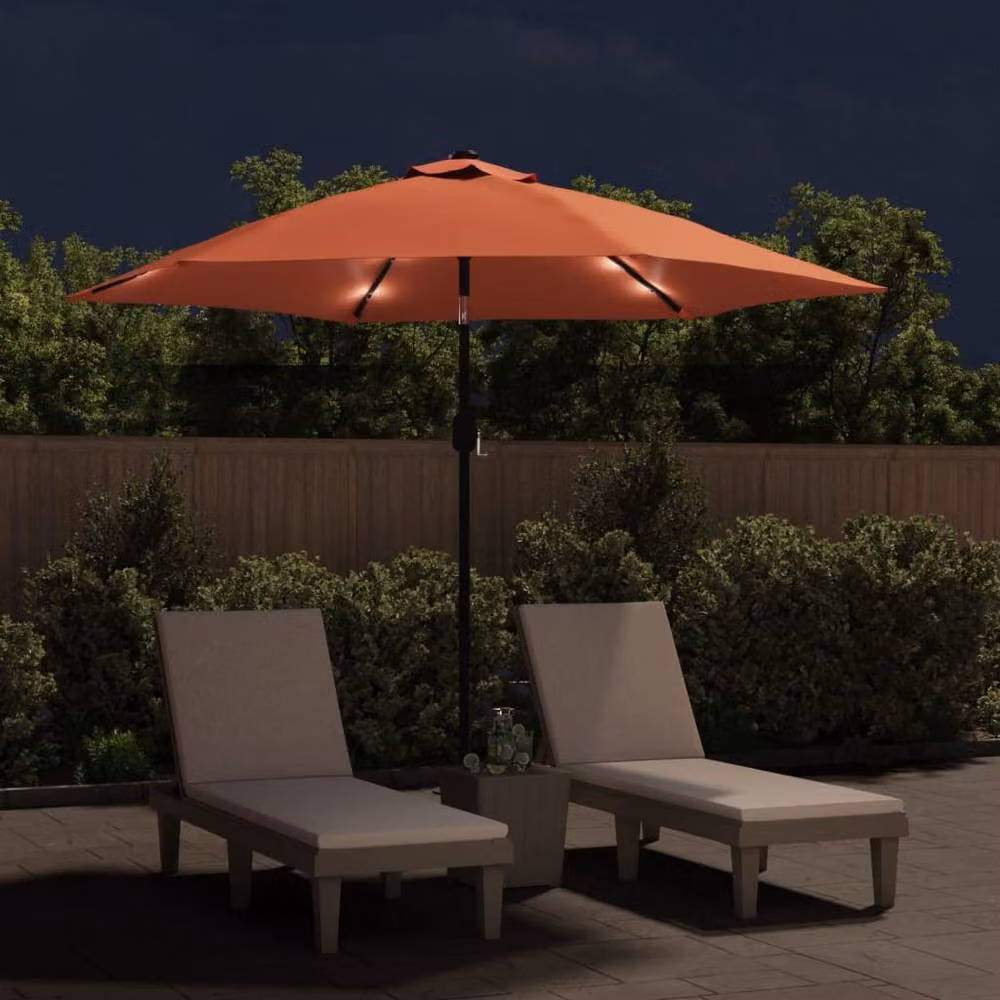 Berkfield Home Outdoor Parasol with LED Lights and Steel Pole, Brown Terracotta, 300 cm – 3