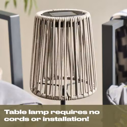 OHS Rattan Solar Table Lamp in Grey with Dusk Sensor for Outdoor Garden and Balcony – 4