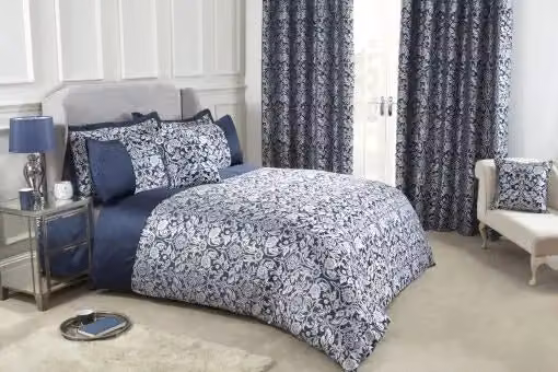 New Edge Blinds Harrow Floral Jacquard Duvet Cover in Blue, W: 140 cm, H: 200 cm – 3