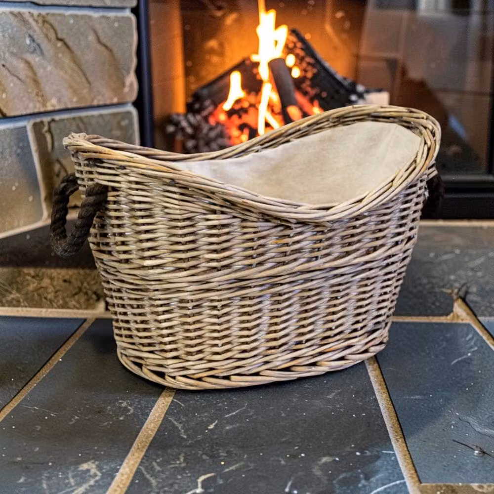 Four Candle Open Weave Rattan Log Basket with Handles in Brown and Beige, W/D/H: 30.0 x 27.0 x 23.0 cm – 2