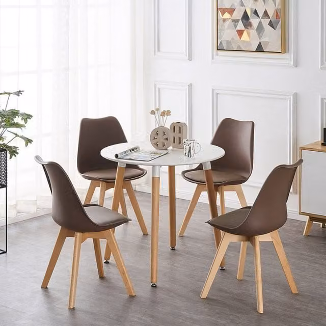 Life Interiors Lorenzo Round Mid-Century Dining Set with Table and 4 Chairs in Brown