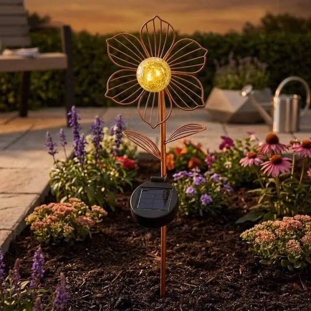 Garden Greatness Lunaria Marigold Solar Flower Stake Light in Multicolour Copper
