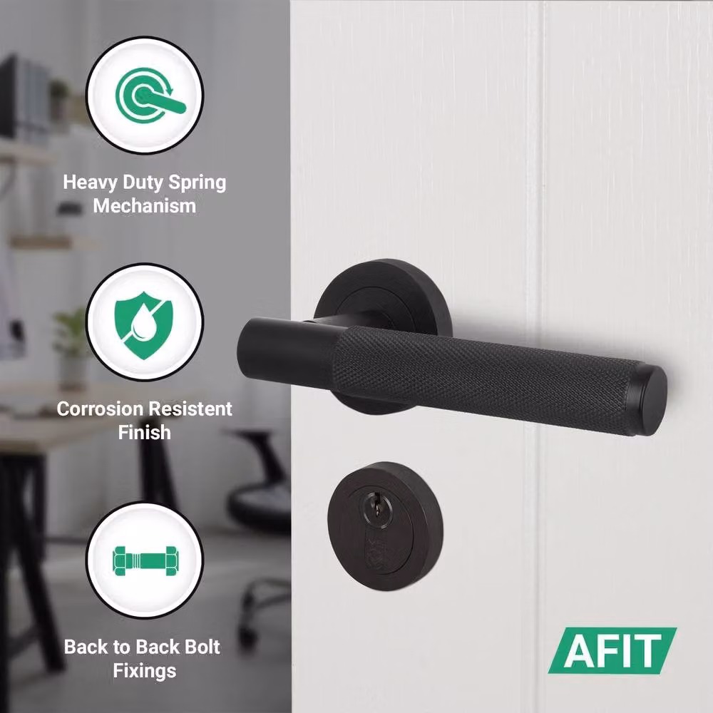 AFIT Matt Black Euro Lock Double Cylinder Door Handle with Hinge Locks, 150 x 150 mm – 3
