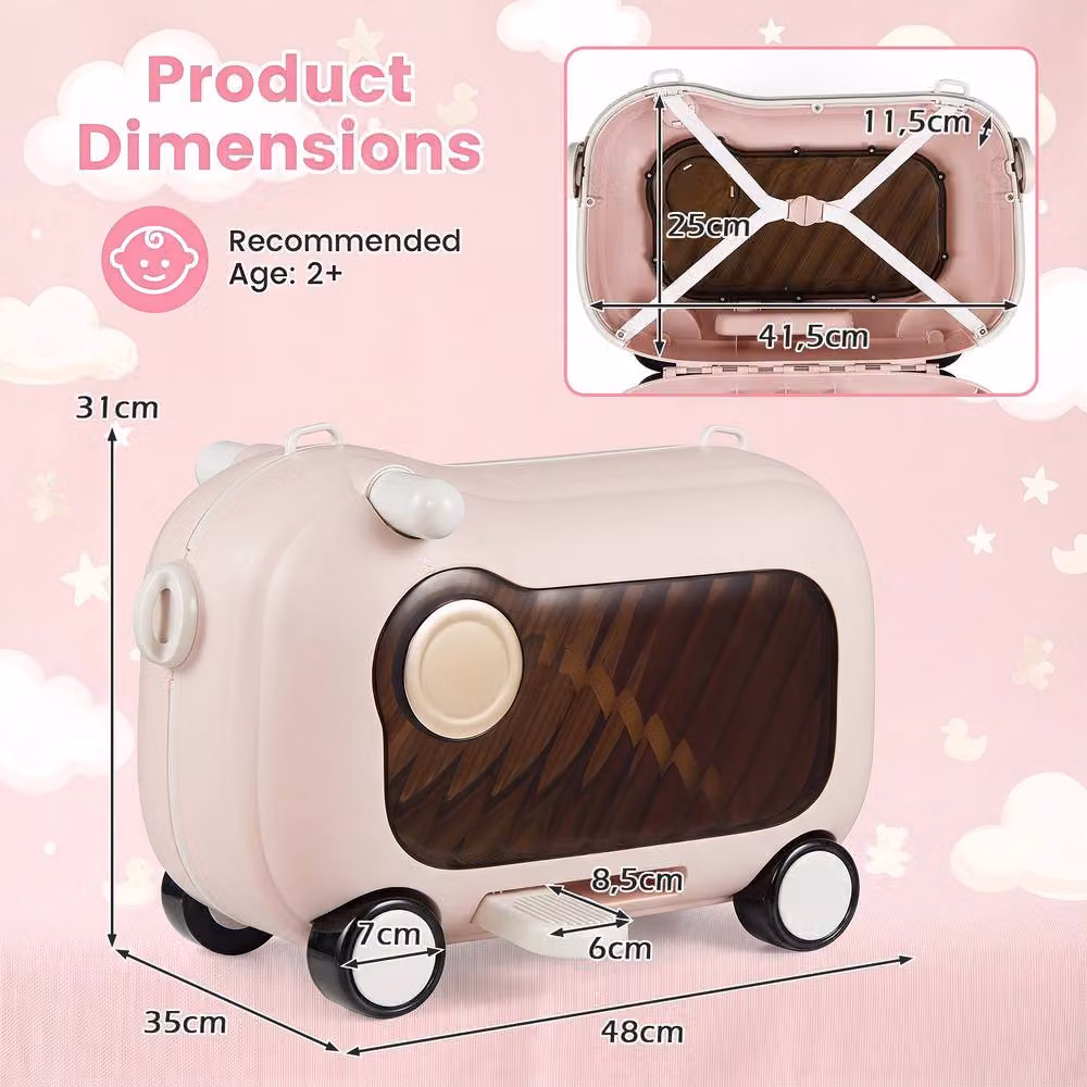 Costway Ride-on Luggage Suitcase with Retractable Pedal in Pink – 2