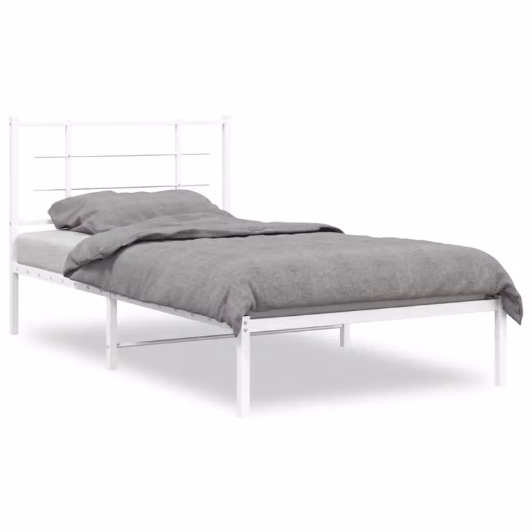 Berkfield Home Metal Bed Frame with Headboard, White, W/D/H: 100 x 190 cm