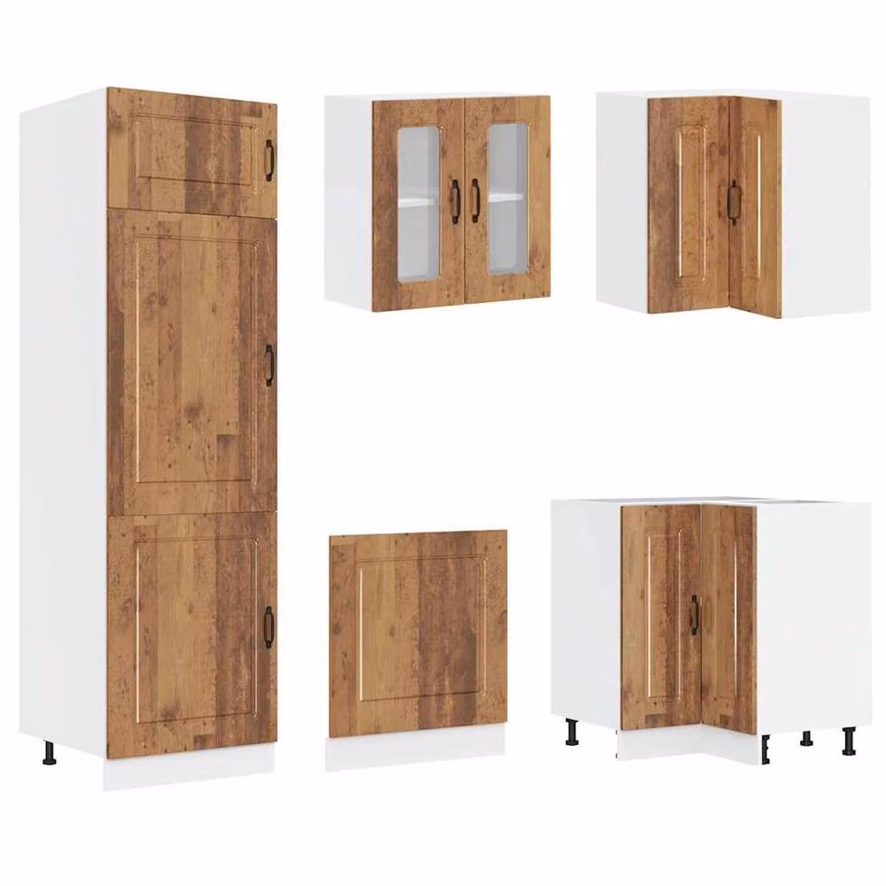 Berkfield Home Kalmar 14 Piece Kitchen Cabinet Set in Brown Old Wood Engineered Wood with Glass Doors – 2